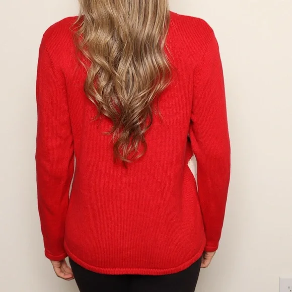 ❄️ Vintage Red and Black Sequin Cardinal Poinsettias Knit Cardigan Sweater - Picture 3 of 3